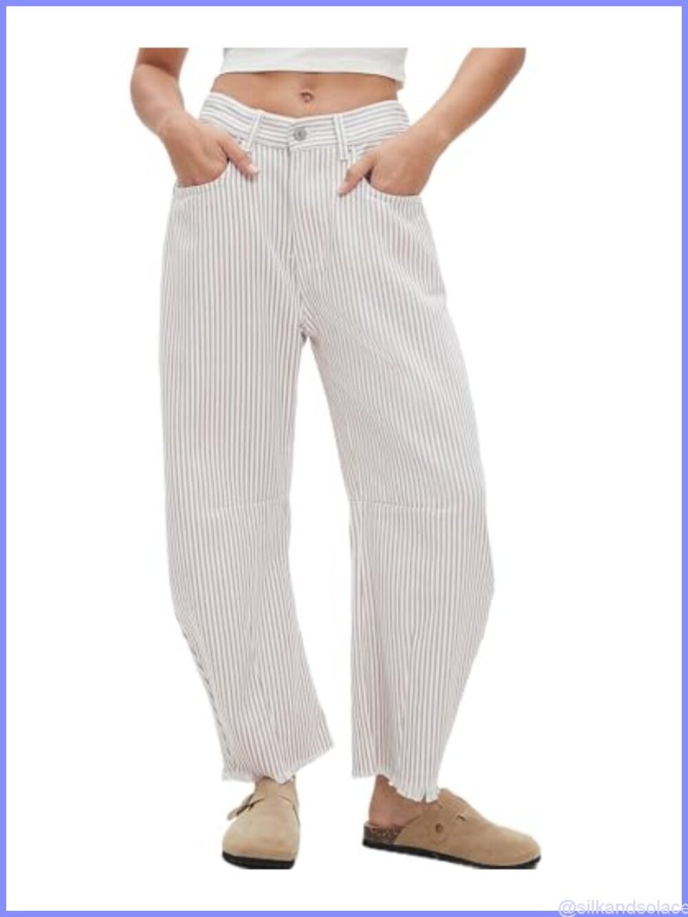 Vtg Y2K Wide Leg Stripe Barrel Denim Pants Baggy Mid Rise 100% Cotton